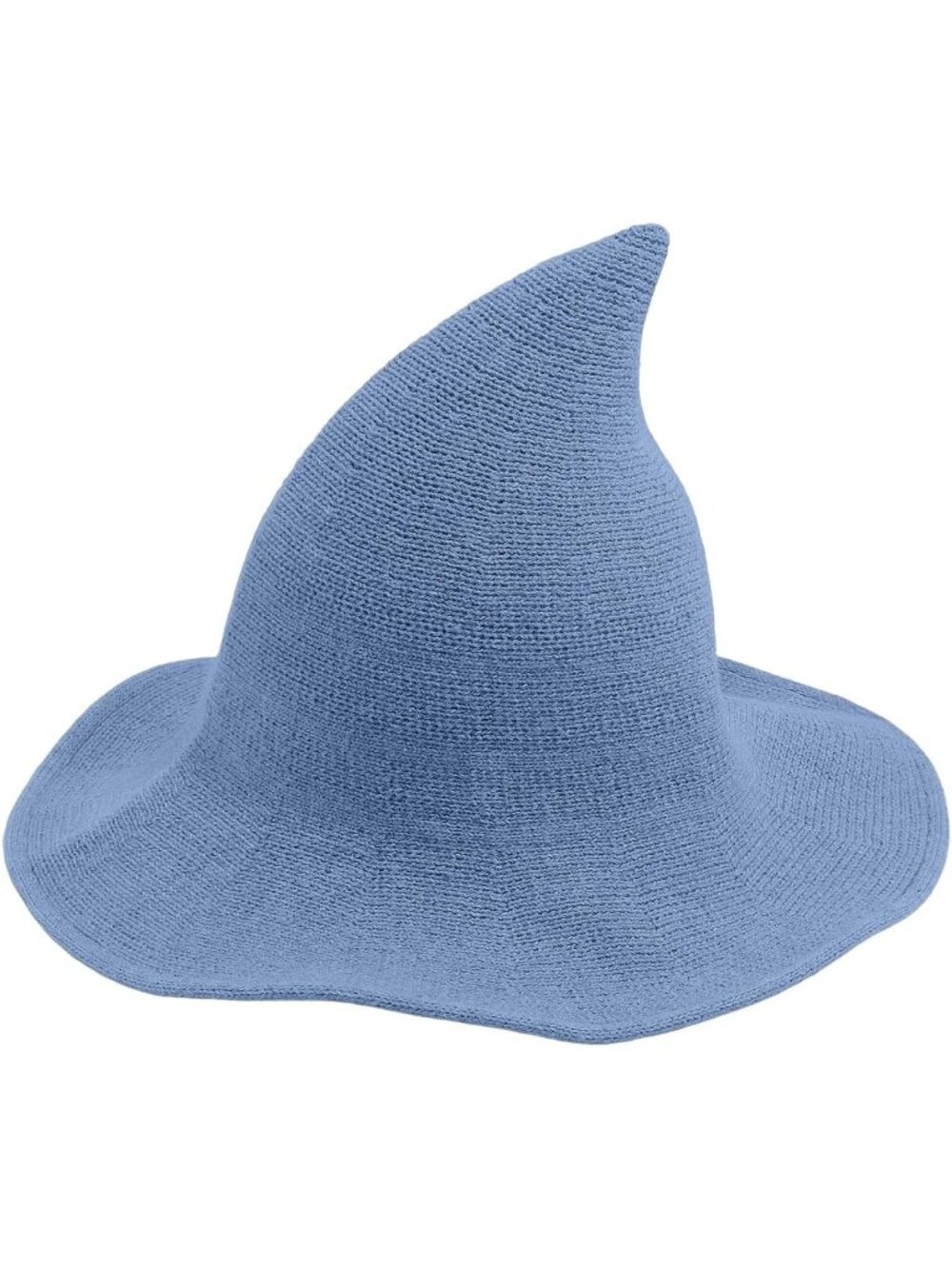 Women Lake Blue Halloween Knitted Wool Wizard Witch Hat Brim Pointed Witches Cap
